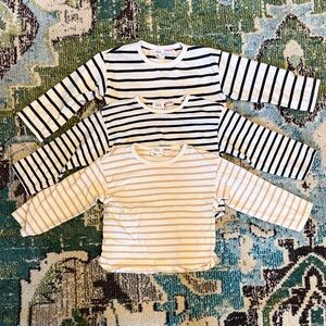 Set of 3 Kids Zara Long Sleeve Striped Tops - 2 black/white, 1 beige/white